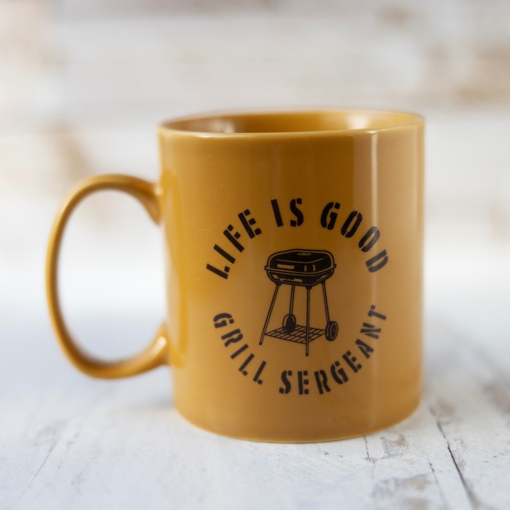 Life Is Good Grill Sergeant mustard yellow mug Father's Day dad grandpa gift